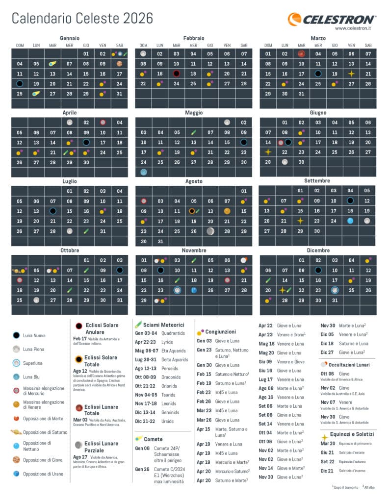 Calendario Celeste 2026 Celestron Italia